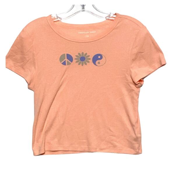 American Eagle Outfitters Tops - American Eagle Crop T Shirt Womens L Peace Flower Ying Yang Y2K Hippie Festival